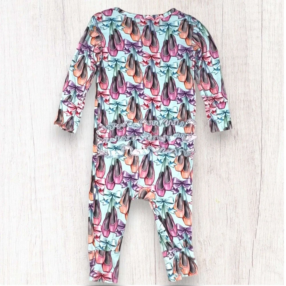 Posh Peanut Irina Ruffled long sleeve Romper Kids 12-18M Ballet Slipper Bamboo
